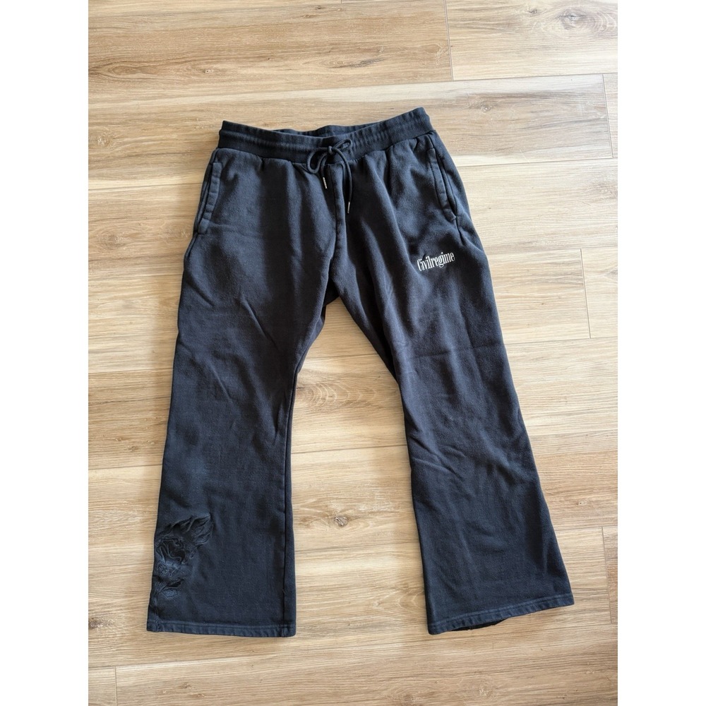 Civil Regime Black Sweatpants Mens XL Forever Rose Fleece Flare